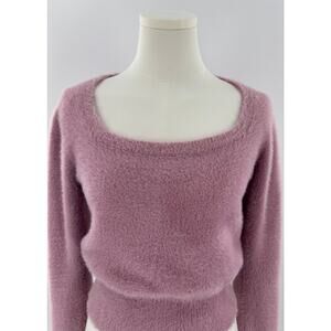 ASTR the Label Fuzzy Lavender Puff Shoulder Sweater Small